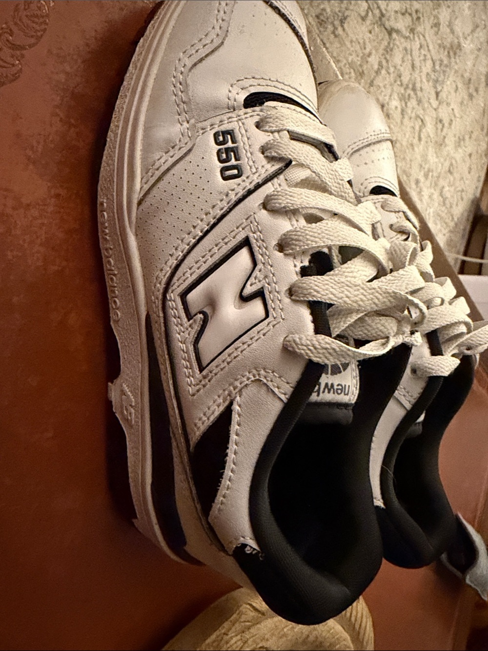 New Balance White and Black 550 Low-Top Sneakers